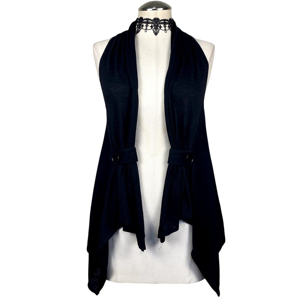 Y2K Black Asymmetrical Grunge Fairycore Open Front Vest Cardigan Office Siren SM